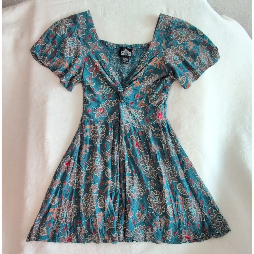 Boho Festival V-Neck Fit & Flare Smock Back Summer Whimsical Angie Floral Size L